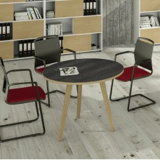 Tavolo riunione tondo Woody - diametro 100 cm - rovere / nero venato Tavolo riunione tondo Woody - diametro 100 cm - rovere / nero venato