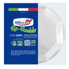 Piatto fondo riutilizzabile - ottagonale - diametro 22 cm - PS reuse - bianco - Dopla - conf. 25 pezzi