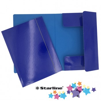 Cartellina con elastico - cartone plastificato - 3 lembi - 25x34 cm - blu - Queen - Starline