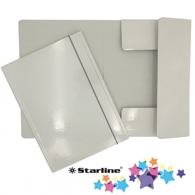 Cartellina con elastico - cartone plastificato - 3 lembi - 25x34 cm -  bianco - Queen Starline